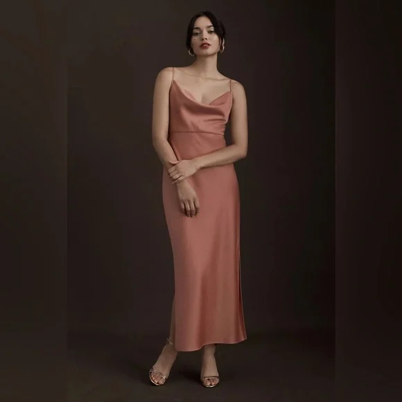 bhldn cali satin cowl neck midi slip dress Anthropologie BHLDN Cali Satin Cowl-Neck Midi Slip Dress Size 10